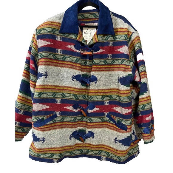 Katy D Kathryn Deene Womens Jacket‎ Size 22-24 Wool Blend Aztec Toggle Southwest - Picture 1 of 9